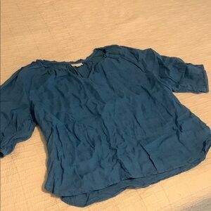 J. Jill Blue Ruffled 3/4 Sleeve Blouse
